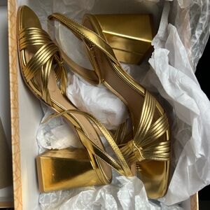 Michele Shiny Gold Strappy Heels